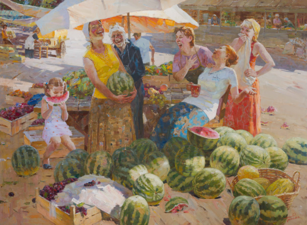 奥列克·特尼亚耶夫《买西瓜的人》 170х230сm 布面油画 2018年.png