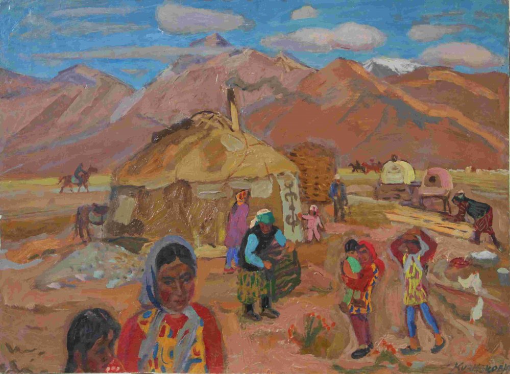 B316a 0073库兹涅措夫 尤里 米海洛维奇《山地生活》1980年、水胶颜料纸板、61.5-83.5cm .JPG