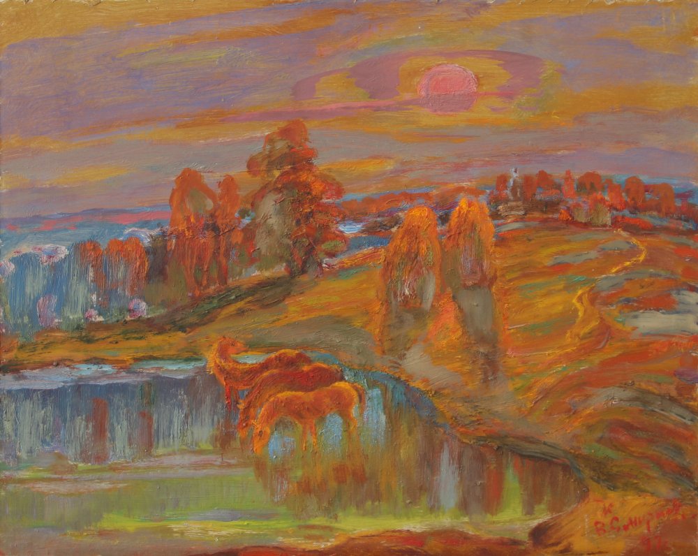 斯米尔诺夫•维克托尔•伊瓦诺维奇  傍晚交响乐  50x61  1977 纸板油画.JPG