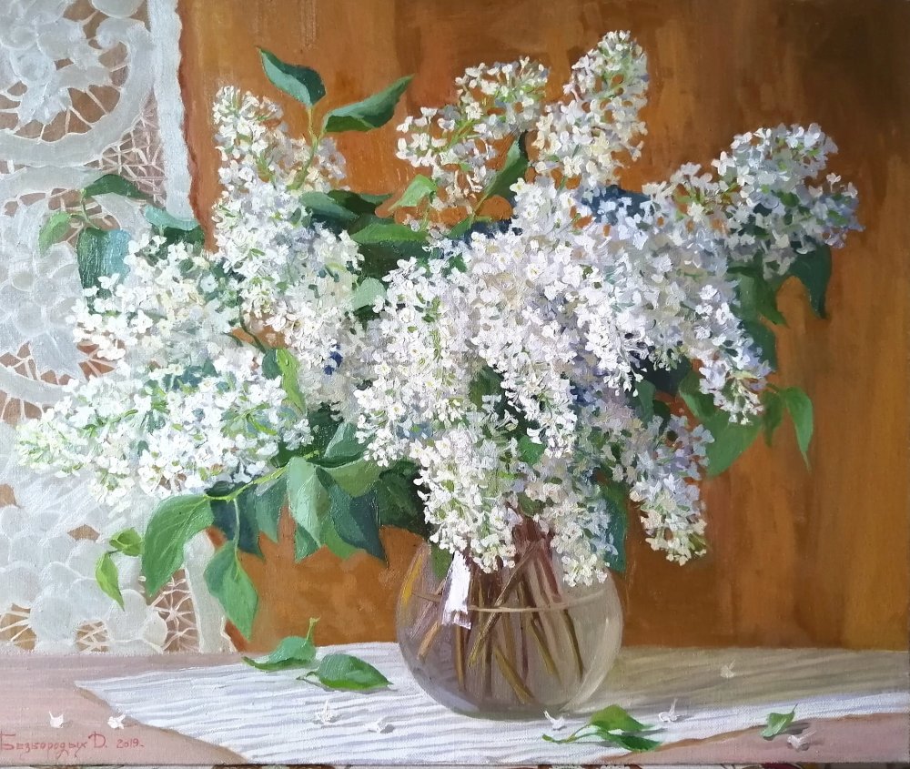 A17金娜•别兹波洛德赫 俄罗斯艺术家协会会员   《洁白的丁香花》 布面油画 50х70cm 2019年.jpg
