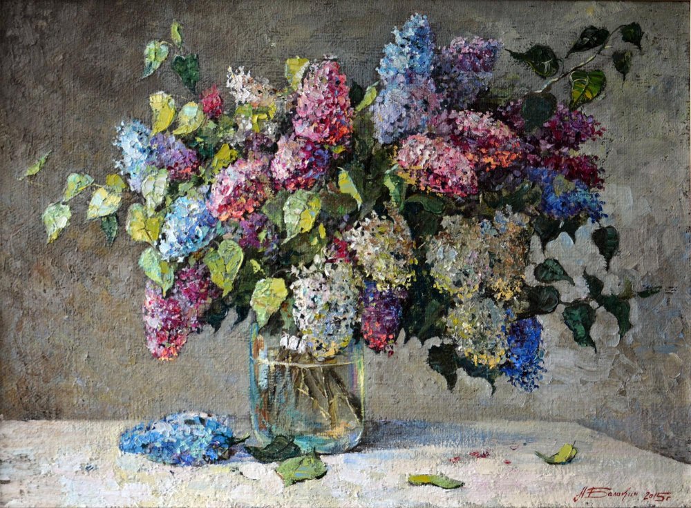 D97巴拉金·阿勒捷姆 俄罗斯艺术家协会会员《丁香花》  布面油画 55х75cm 2015年.jpg